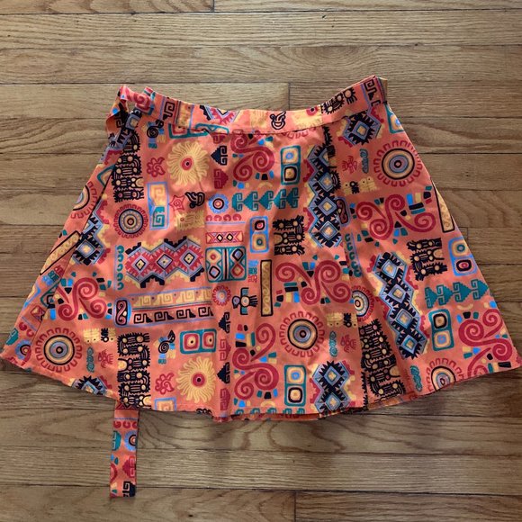 IAM! Identity Apparel by Malia Orange Ethnic Print Wrap Around Skirt - Picture 3 of 3